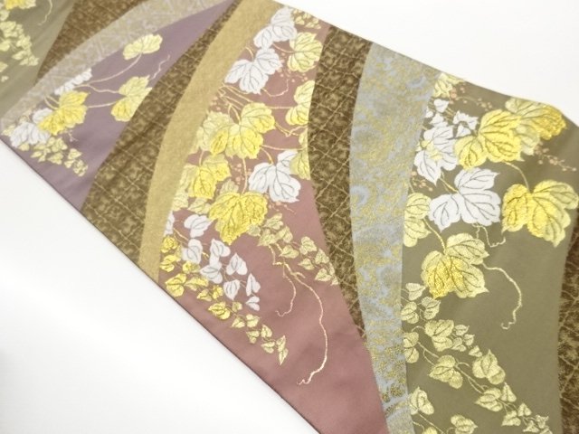 JAPANESE KIMONO / FUKURO OBI / WOVEN GRAPE & CURB 